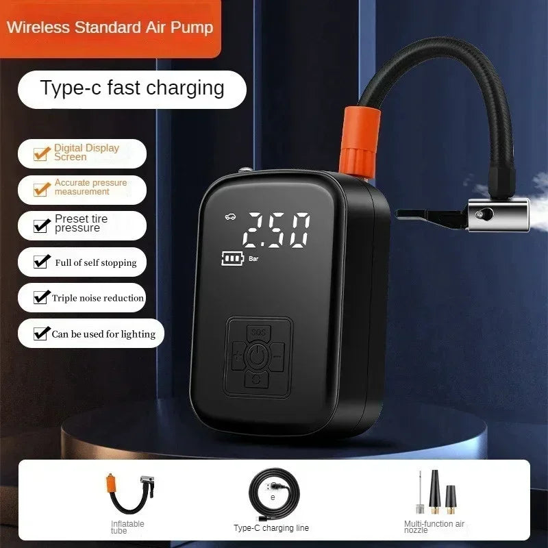 Mobile small and convenient digital cordless portable air pump, fast tire inflator, compressor, car tire inflator, bicycle, ball