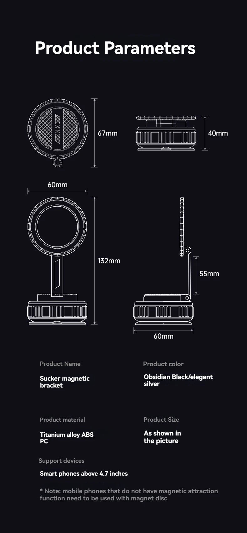 Car Mount Electric Vacuum Magnetic Holder Foldable Strong Suction Stand For Cell Phone For iphone 12 13 14 15 16 Live Streaming