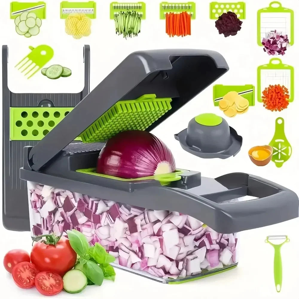 14-in-1 Multifunctional Vegetable Chopper & Slicer | Manual Food Dicer with Grater Kitchen Tool