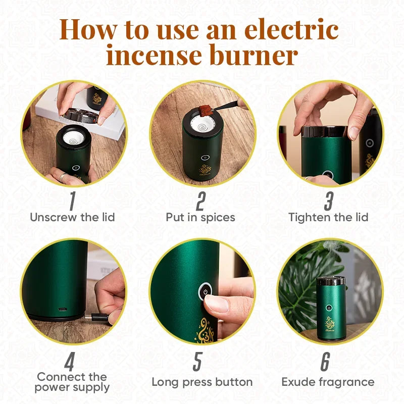NAMSTE Mini Portable Electric Incense Burner USB Aroma Diffuser Arabian Rechargeable Incense Holder Censer Home Decoration