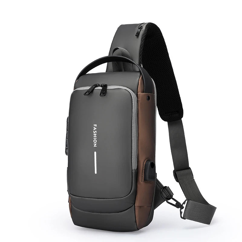 Men Crossbody Bag PU Leather Classic Anti-Theft Shoulder Bag Chest Bag Multifunctional For Men
