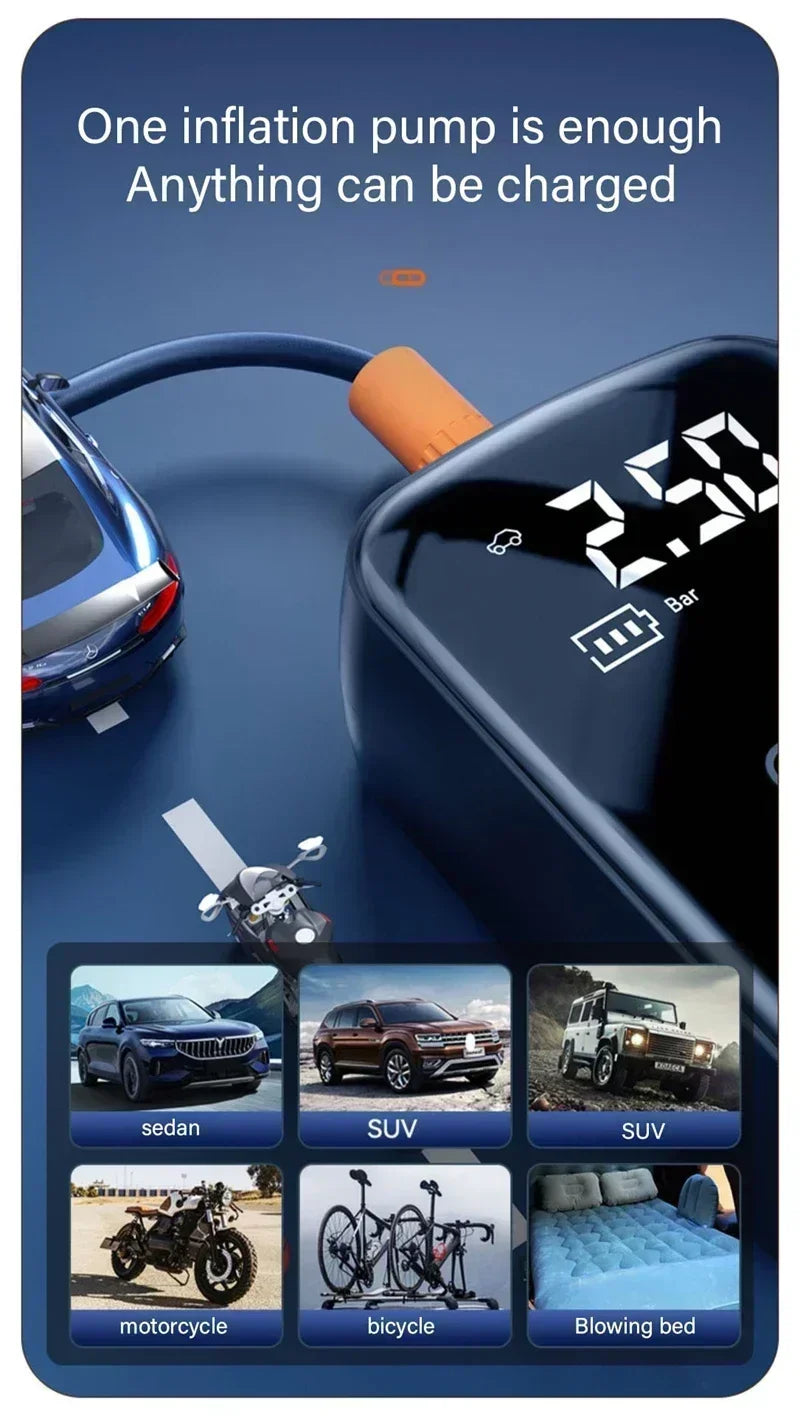 Mobile small and convenient digital cordless portable air pump, fast tire inflator, compressor, car tire inflator, bicycle, ball