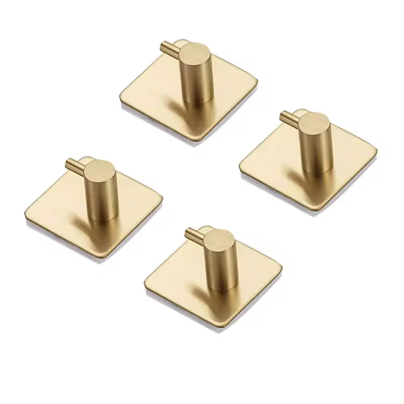 2/4pcs Self-Adhesive Towel Hooks Stainless Steel Stick-On Wall Hooks For Home Coat Robe Bathroom Organization Accessories