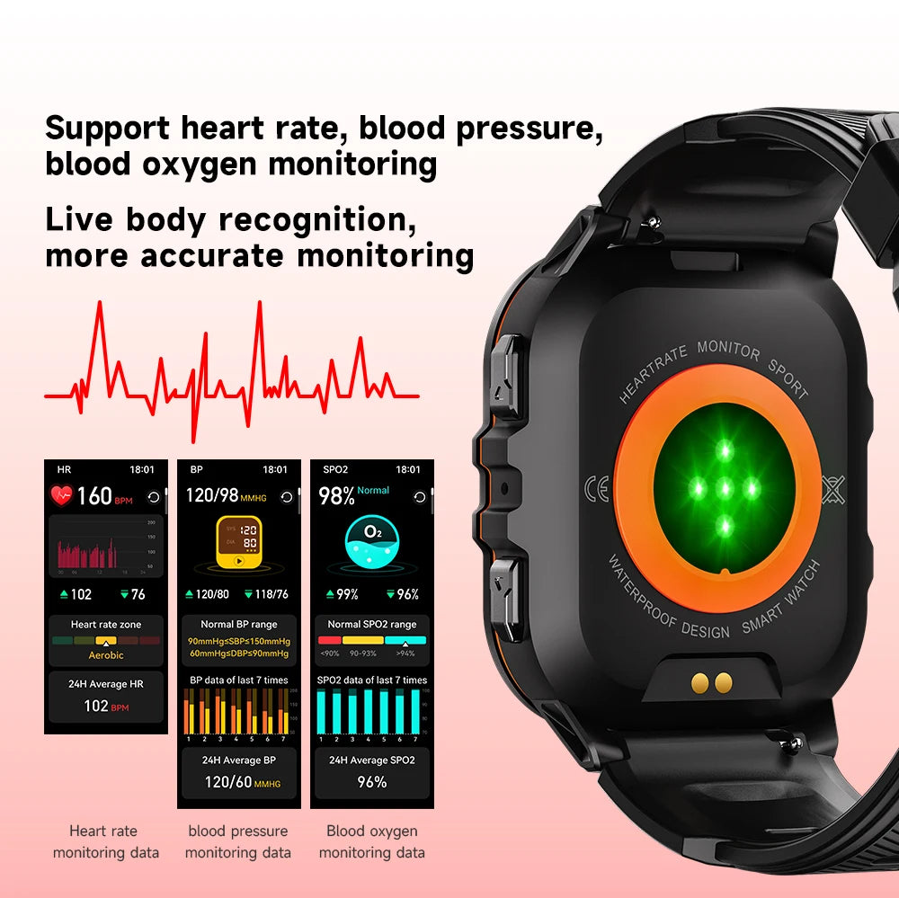 MISIRUN New C26 Smart Watch 100+ Sports Modes Bluetooth Call Smartwatch 1.96" AMOLED 1ATM Waterproof Outdoor Military Wristwatch