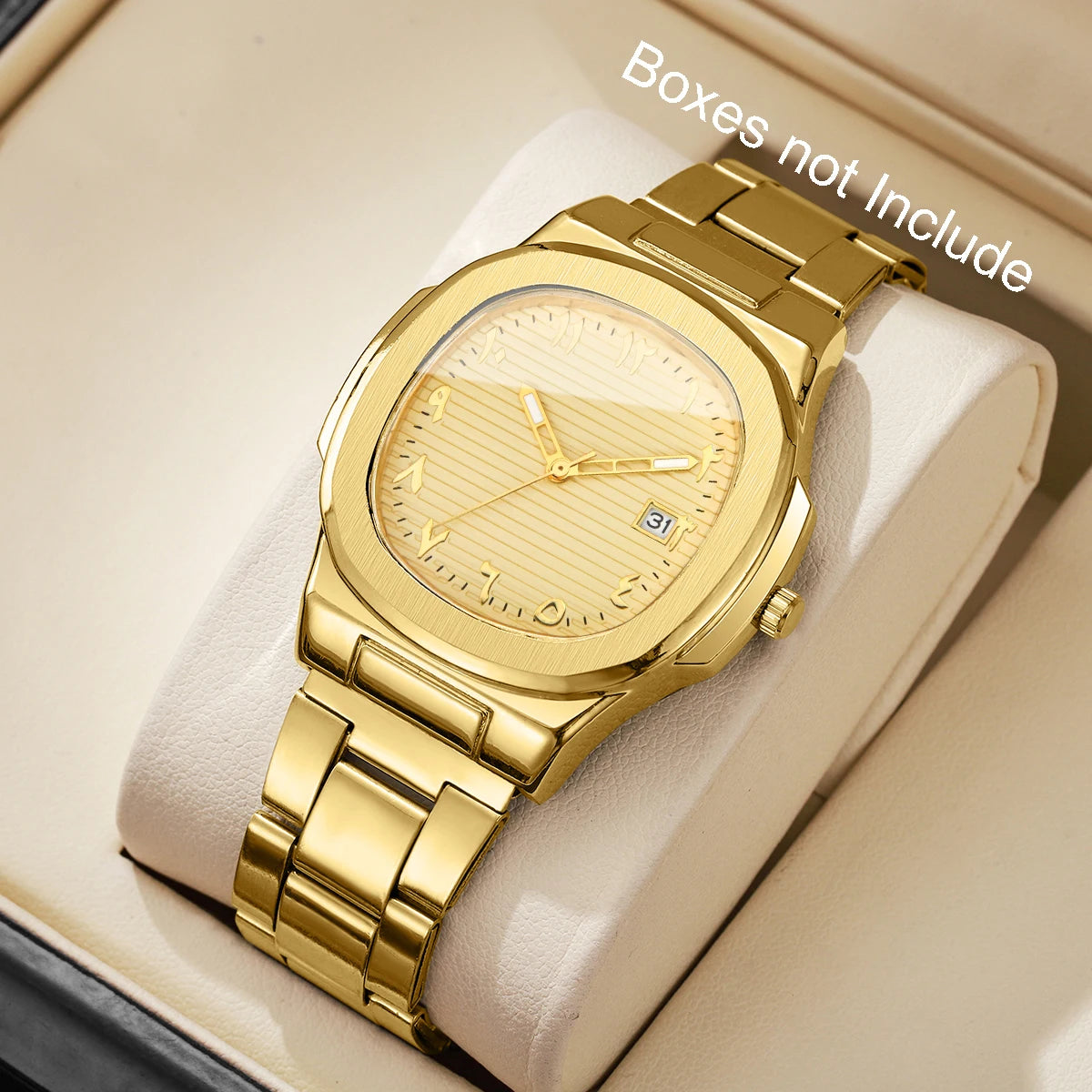Luxury Men's Square Dial Quartz Watch | Stainless Steel Business Wristwatch with Calendar for Men