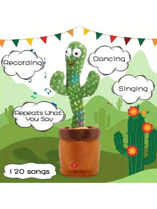 Magic Dancing Cactus Toy with Voice Repeat & LED Lights | Singing Talking Interactive Plush Toy for Kids