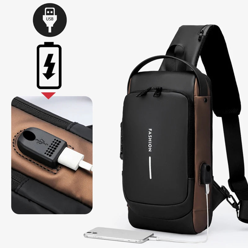 Men Crossbody Bag PU Leather Classic Anti-Theft Shoulder Bag Chest Bag Multifunctional For Men