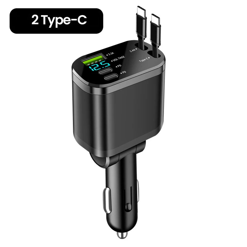 150W 5-in-1 Retractable Car Charger | Fast Charging USB Cigarette Lighter Adapter for iPhone & Samsung
