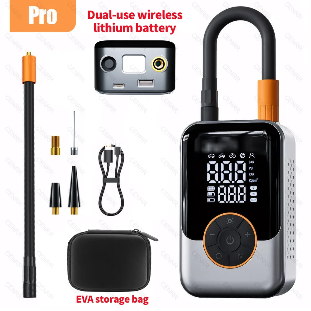 Electric Car Air Pump Portable Tire Inflator Wireless Air Injector LCD Display Air Compressor For Car Motorcycle Bike Tyre Ball