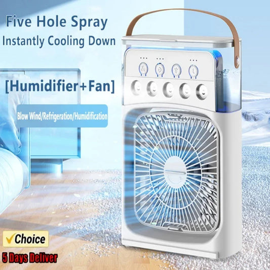 Portable air conditioning fan mini evaporative air cooler with 7 color LED lights 1/2/3 hour timer 3 wind speeds and 3 spray mod