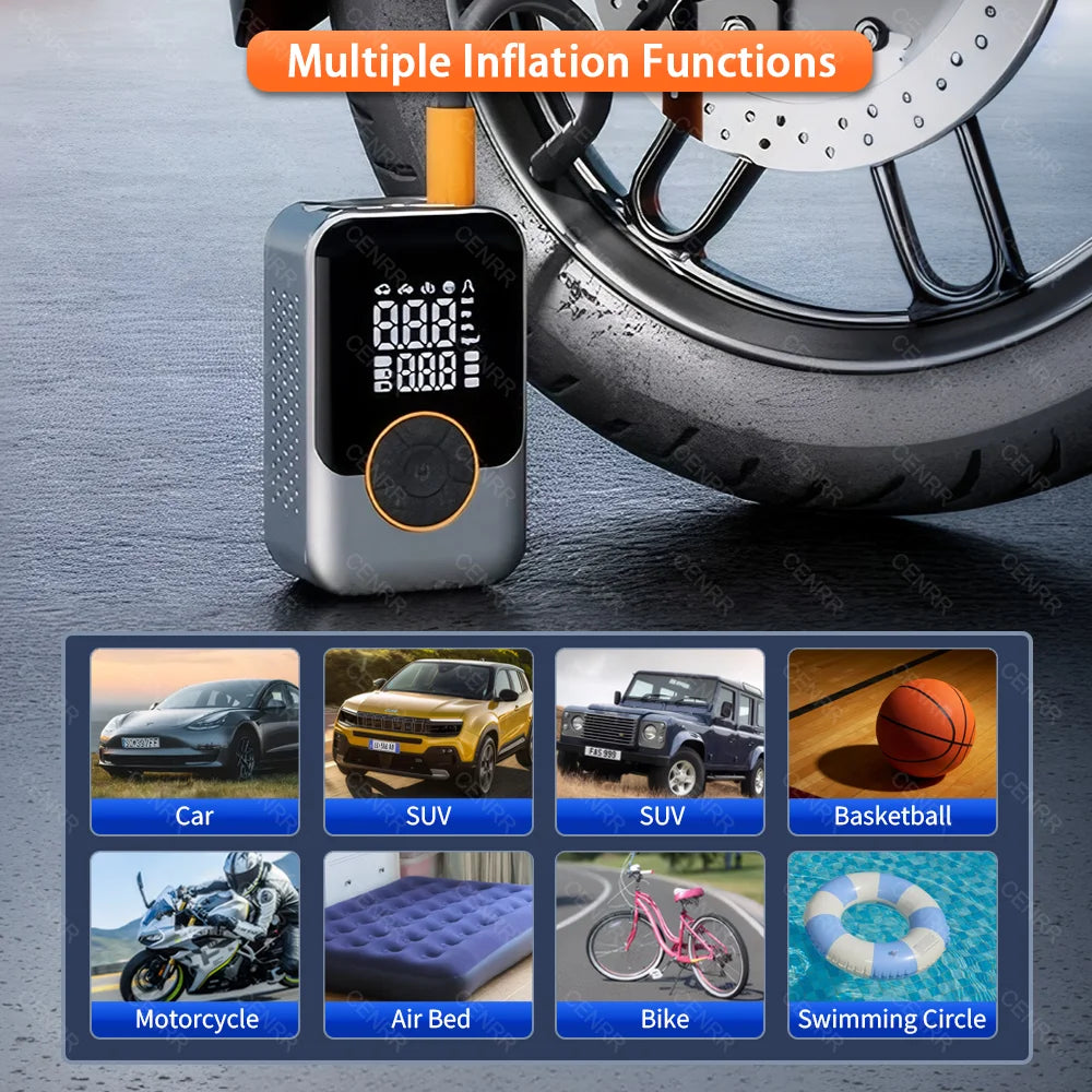 Electric Car Air Pump Portable Tire Inflator Wireless Air Injector LCD Display Air Compressor For Car Motorcycle Bike Tyre Ball