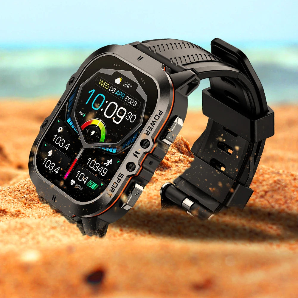 MISIRUN New C26 Smart Watch 100+ Sports Modes Bluetooth Call Smartwatch 1.96" AMOLED 1ATM Waterproof Outdoor Military Wristwatch