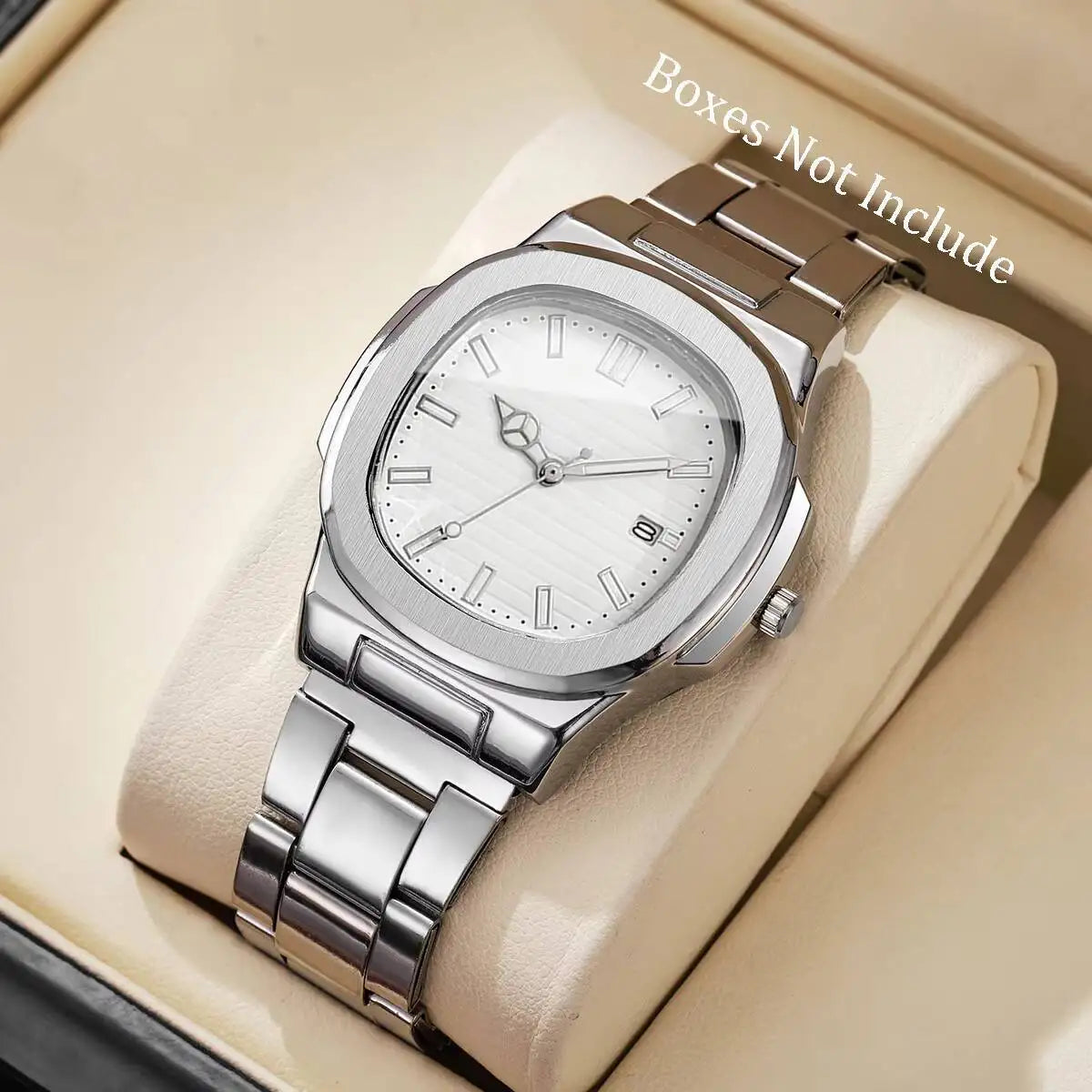 Luxury Men's Square Dial Quartz Watch | Stainless Steel Business Wristwatch with Calendar for Men