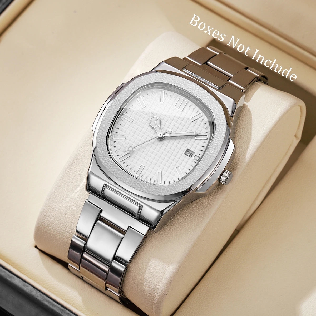 Luxury Men's Square Dial Quartz Watch | Stainless Steel Business Wristwatch with Calendar for Men