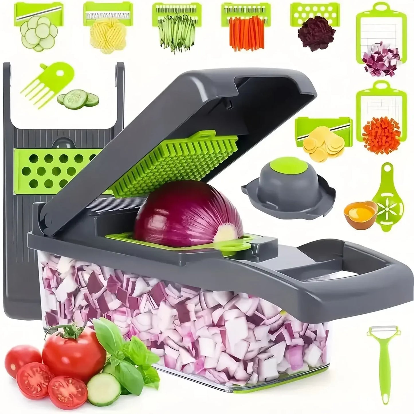 14-in-1 Multifunctional Vegetable Chopper & Slicer | Manual Food Dicer with Grater Kitchen Tool