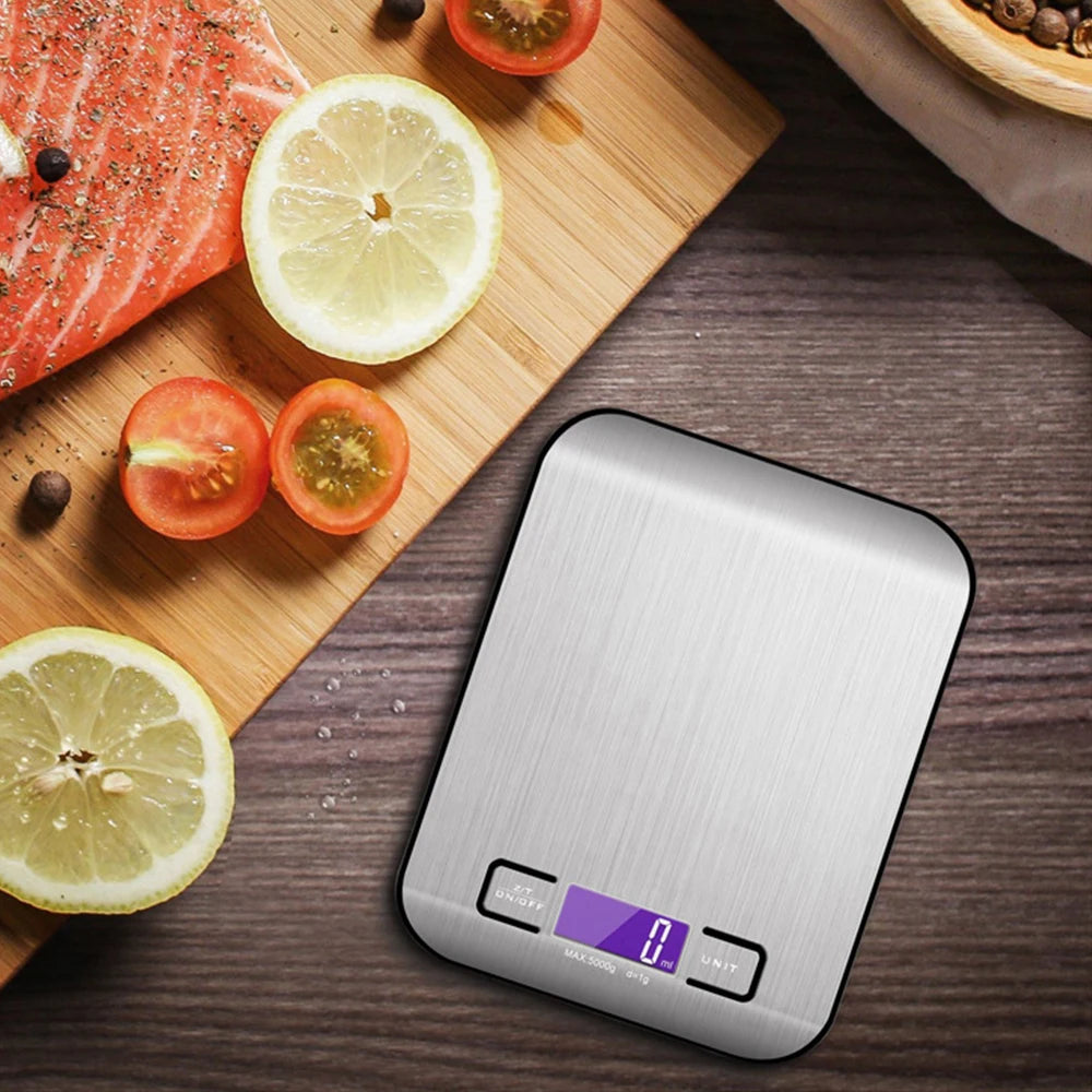 New 5kg/1g Portable Kitchen Scale Coffee Electronic Scale Stainless Steel Surface LCD Backlit Kitchen Food Scales Weighing Tool