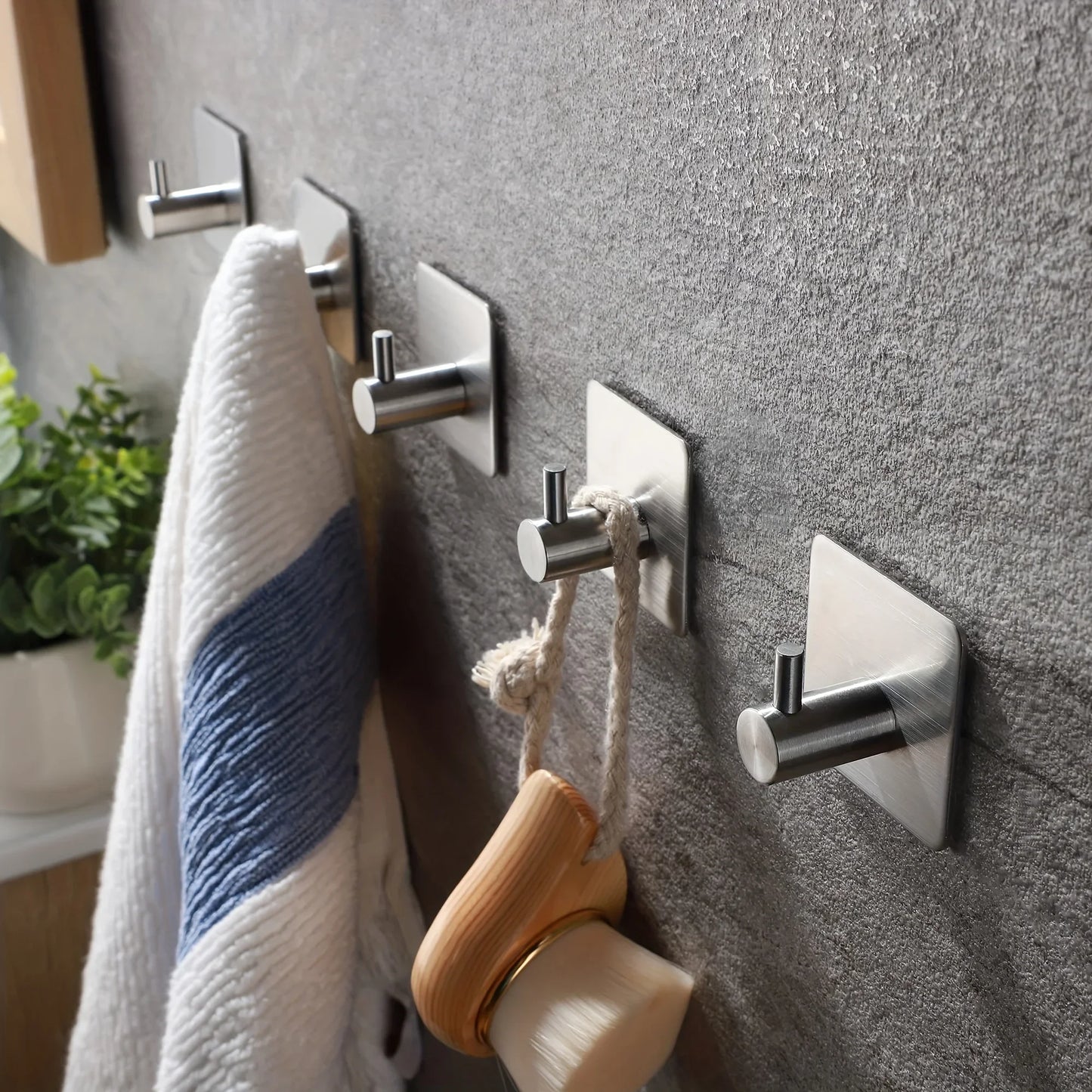 2/4pcs Self-Adhesive Towel Hooks Stainless Steel Stick-On Wall Hooks For Home Coat Robe Bathroom Organization Accessories