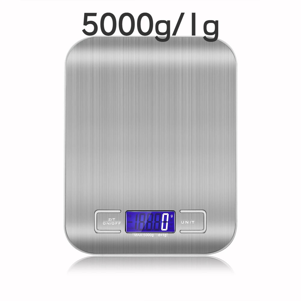 New 5kg/1g Portable Kitchen Scale Coffee Electronic Scale Stainless Steel Surface LCD Backlit Kitchen Food Scales Weighing Tool