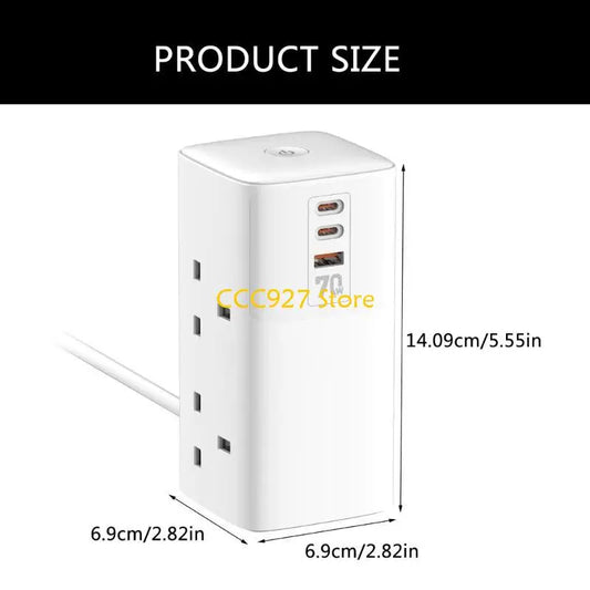 B03F 70W Surges Protectors Power Strips Tower Flat Plug 2 Outlets 3 USB Port for Home Office Dorm Room