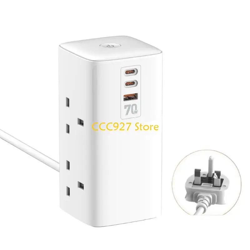 B03F 70W Surges Protectors Power Strips Tower Flat Plug 2 Outlets 3 USB Port for Home Office Dorm Room