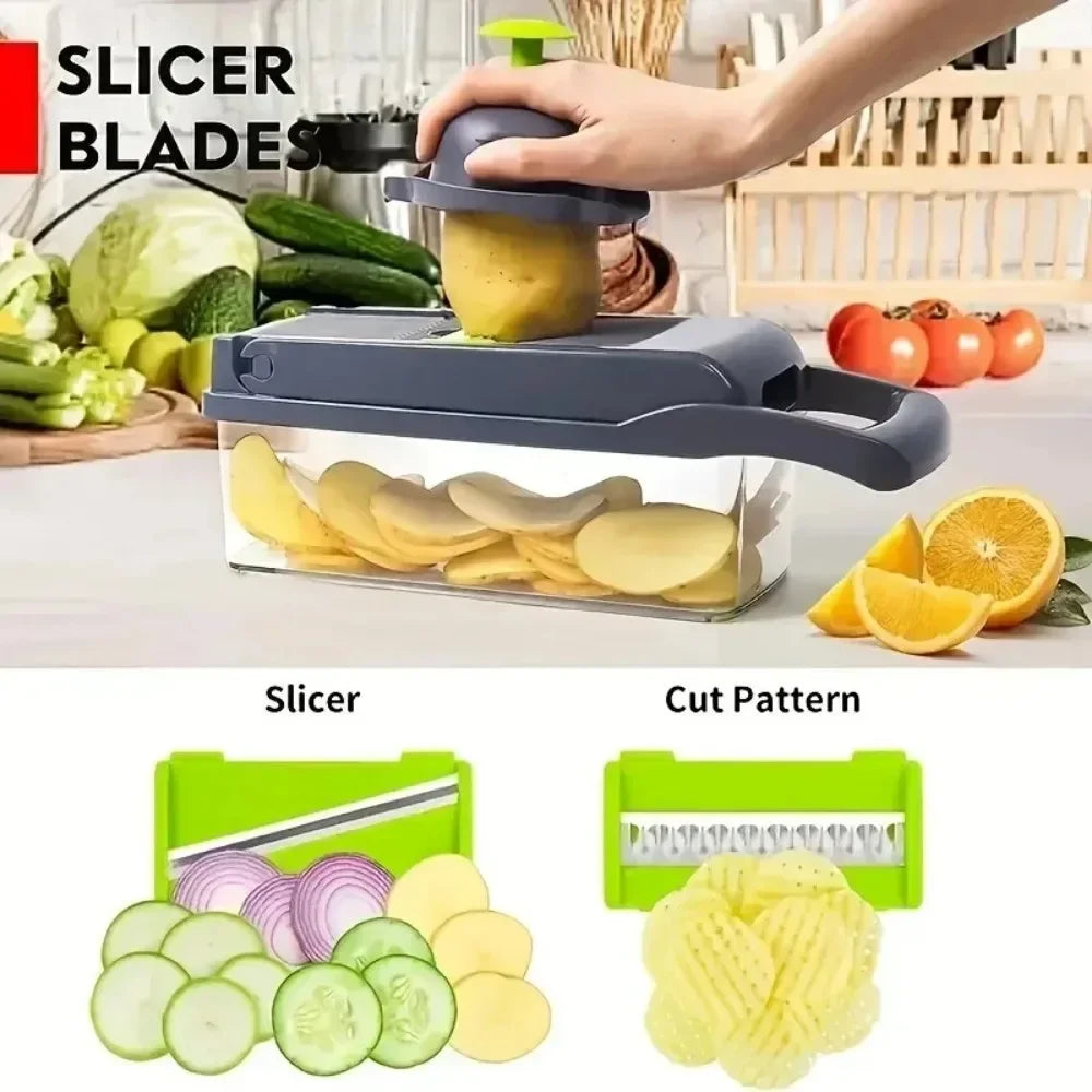 14-in-1 Multifunctional Vegetable Chopper & Slicer | Manual Food Dicer with Grater Kitchen Tool