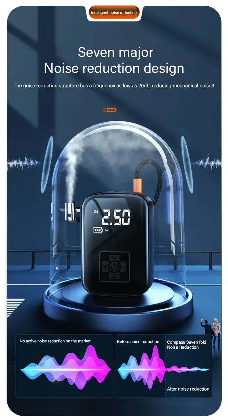Mobile small and convenient digital cordless portable air pump, fast tire inflator, compressor, car tire inflator, bicycle, ball