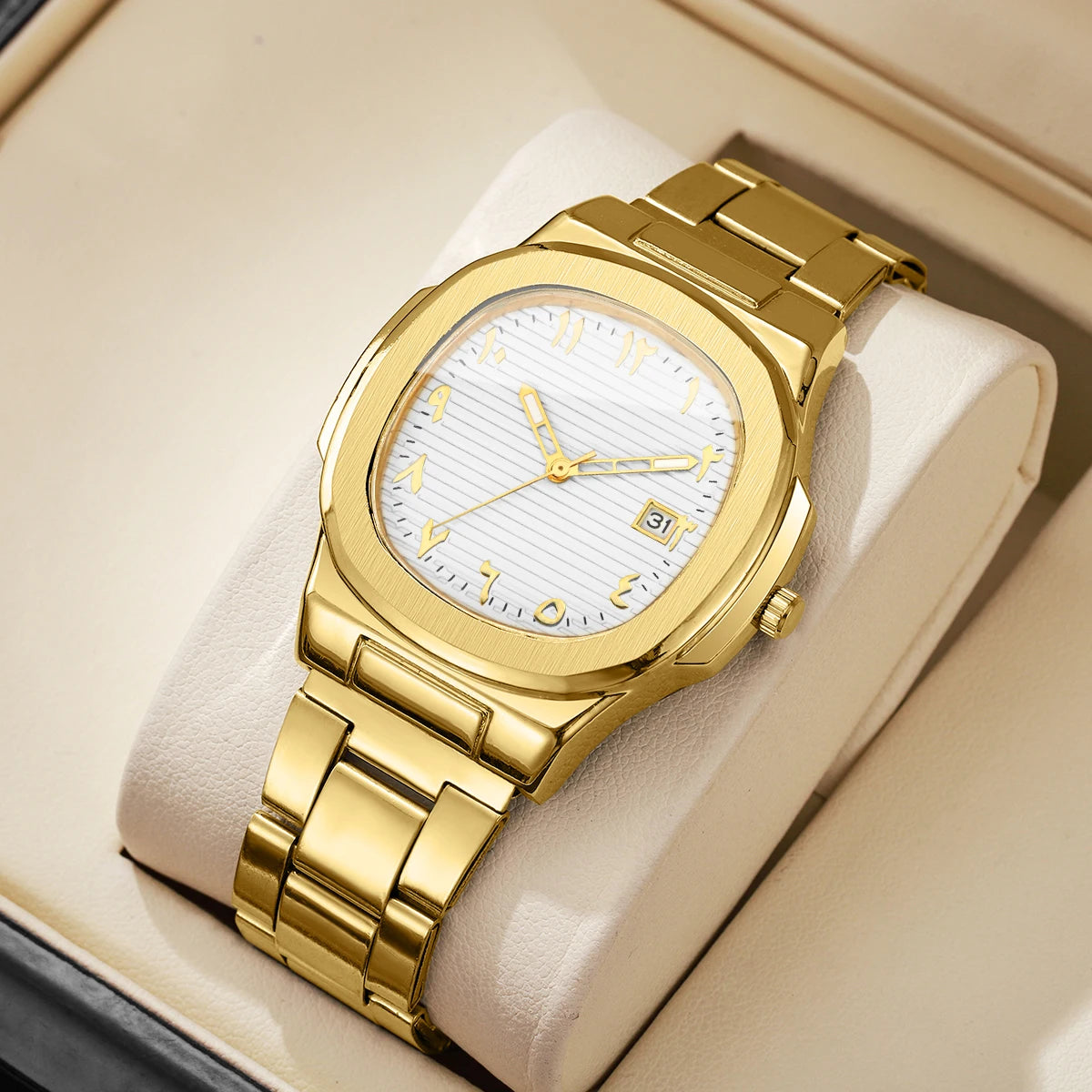 Luxury Men's Square Dial Quartz Watch | Stainless Steel Business Wristwatch with Calendar for Men