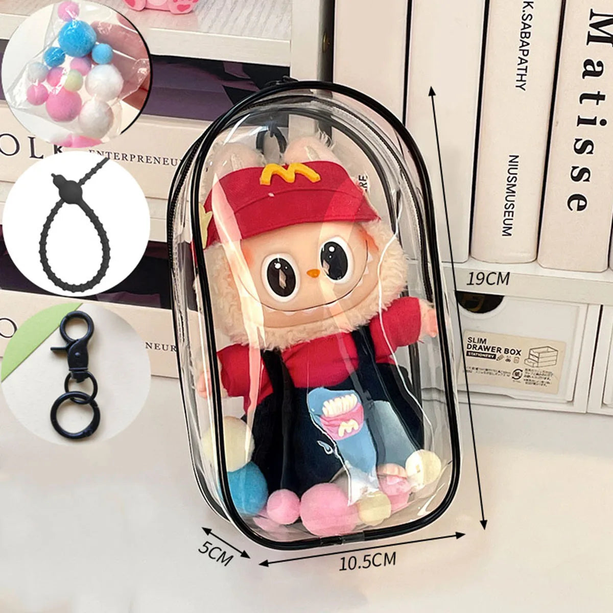 Labubu V1 V2 Storage Doll Bag PVC Transparent Protection Cover Keychain