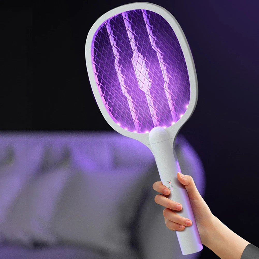 Handheld Electric Fly Swatter 3000V Bug Zapper Racket 2 in 1 Fly Swatter with USB Rechargeable Mosquito Killer Lamp Pest Control
