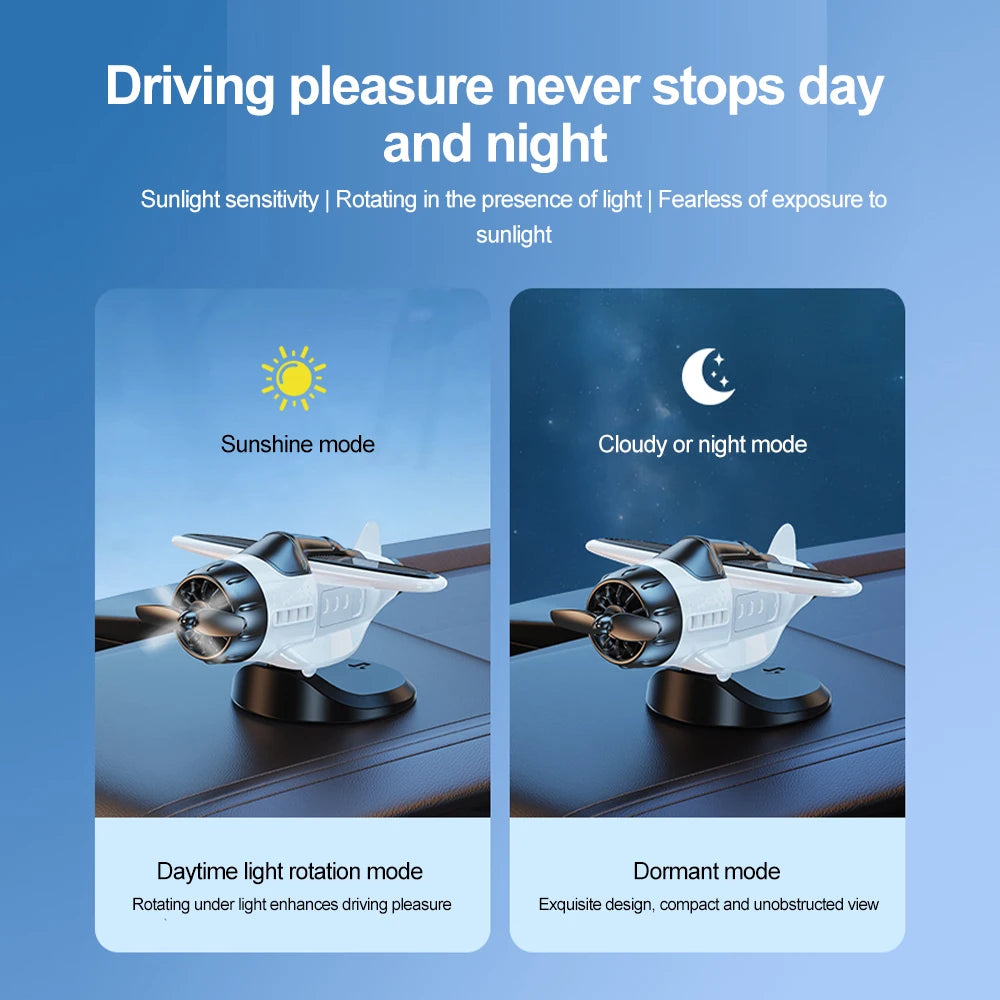 Car Solar Airplane Ornaments 360 Rotary Creative Car Center Console Powered Aircraft Ornaments Car Interior Decor Accessories
