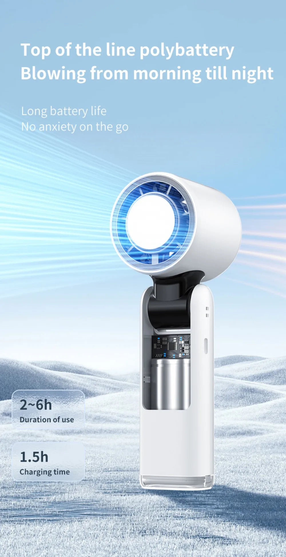 Mini Ice Compress Handheld Turbo Jet Fan 199 Wind Speeds Adjustable 4000mAh USB Rechargeable Portable Fan Outdoor Turbo Neck Fan