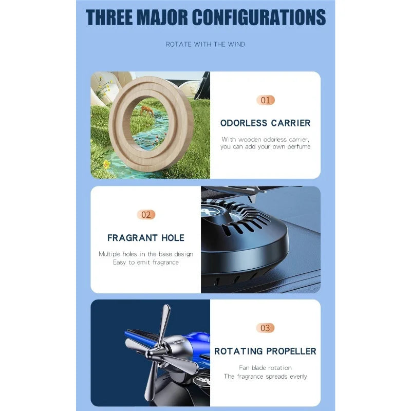 Car Solar Airplane Ornaments 360 Rotary Creative Car Center Console Powered Aircraft Ornaments Car Interior Decor Accessories