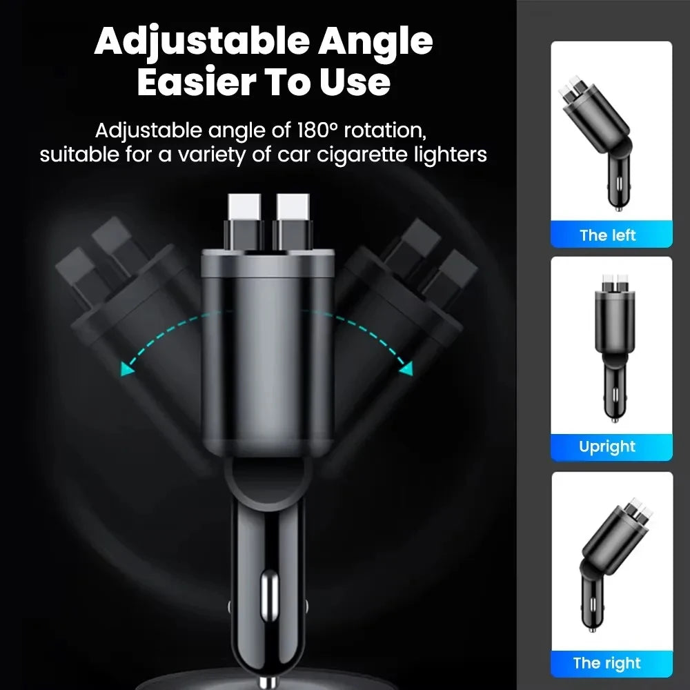 150W 5-in-1 Retractable Car Charger | Fast Charging USB Cigarette Lighter Adapter for iPhone & Samsung