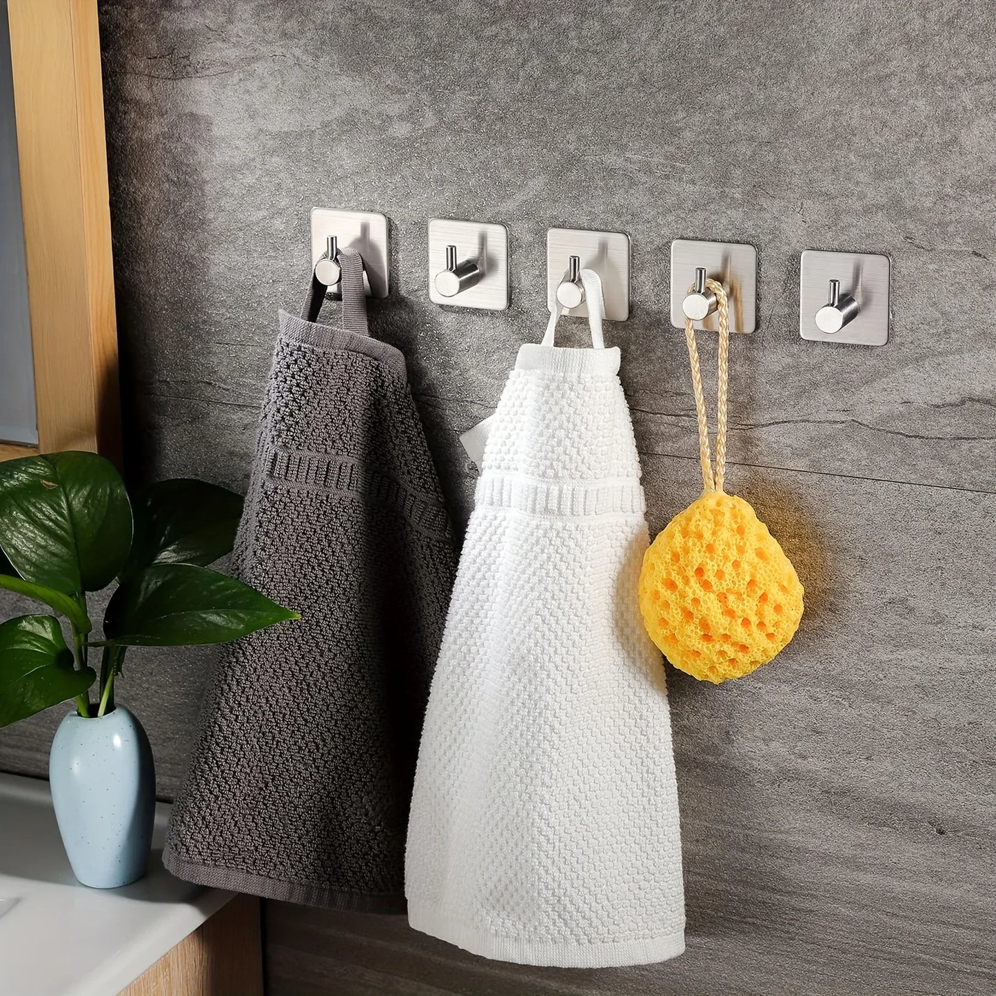 2/4pcs Self-Adhesive Towel Hooks Stainless Steel Stick-On Wall Hooks For Home Coat Robe Bathroom Organization Accessories