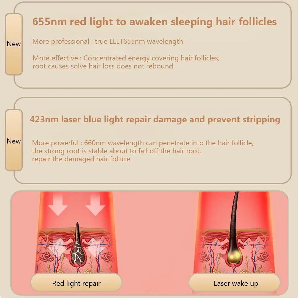 Electric RF Hair Growth Comb Oil Applicator Red Blue Vibration Head Massage Brush Micro-current Stimulates Scalp Anti-Hair Loss
