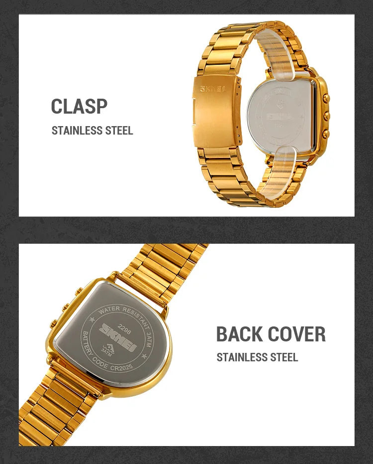 Skmei Mens Digital Waterproof Watches Luxury Stainless Steel Band Led Chronograph Alarm Clock Fashion Stopwatch Sports Dual Time