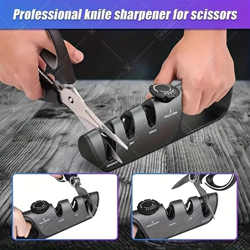 Professional 3-Stage Knife Sharpener | Multifunctional Knife & Scissor Sharpening Tool for Kitchen
