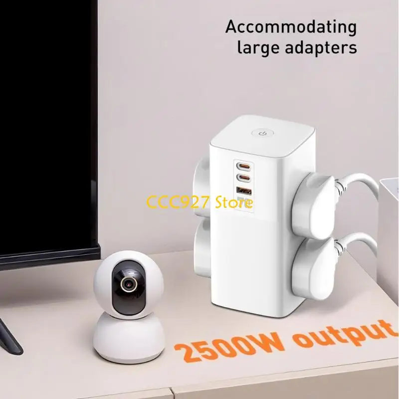B03F 70W Surges Protectors Power Strips Tower Flat Plug 2 Outlets 3 USB Port for Home Office Dorm Room