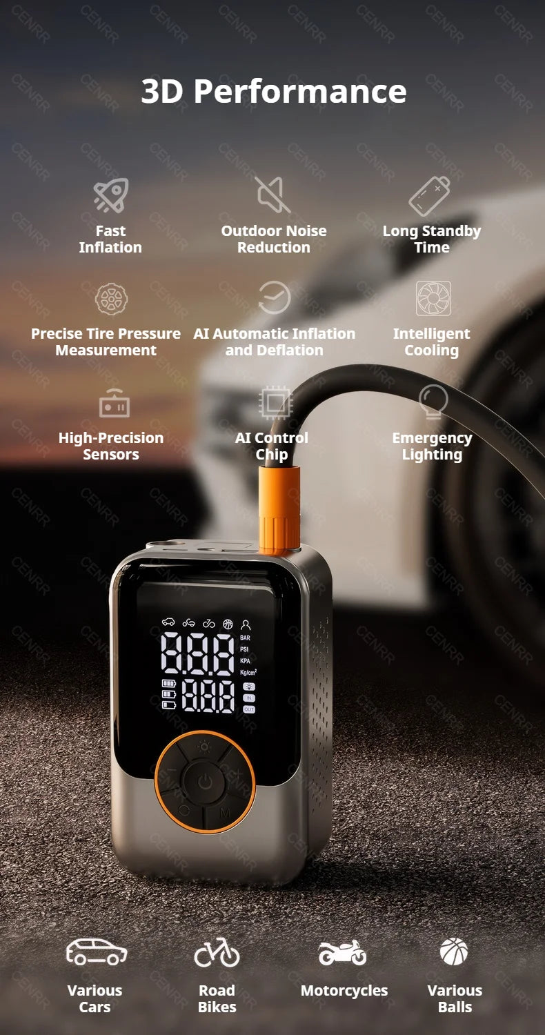 Electric Car Air Pump Portable Tire Inflator Wireless Air Injector LCD Display Air Compressor For Car Motorcycle Bike Tyre Ball