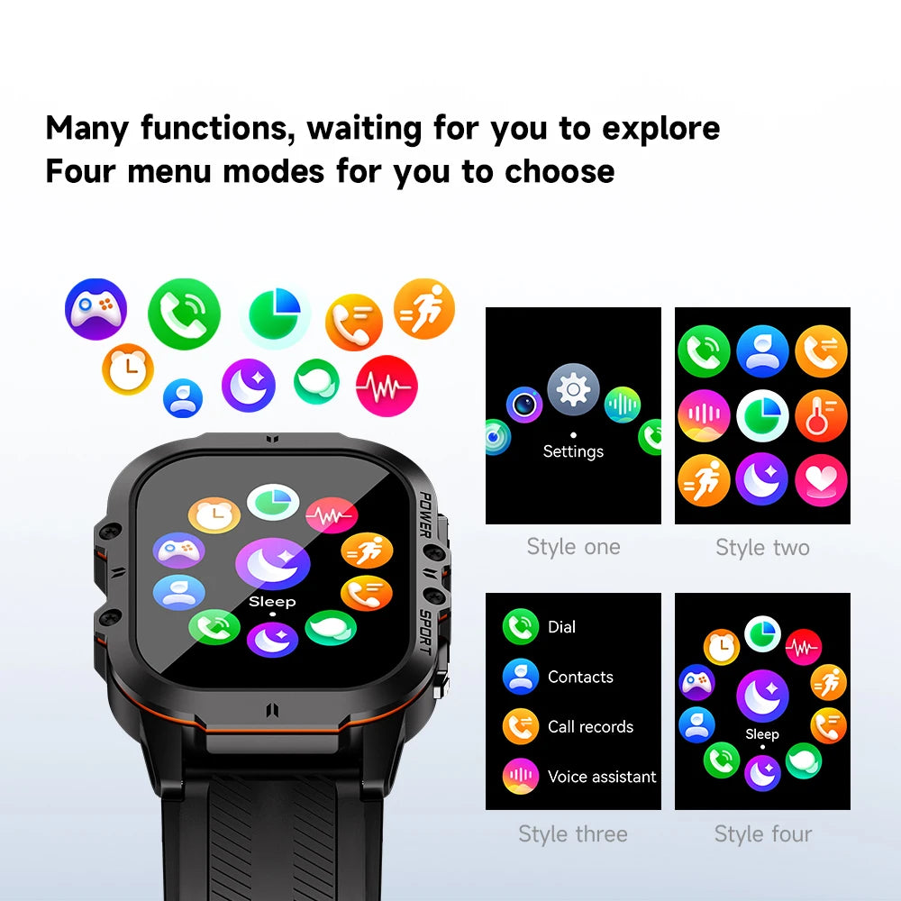 MISIRUN New C26 Smart Watch 100+ Sports Modes Bluetooth Call Smartwatch 1.96" AMOLED 1ATM Waterproof Outdoor Military Wristwatch
