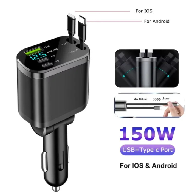 Fast Charging Car Charger Adapter 120W | Dual Type-C & USB Car Charger