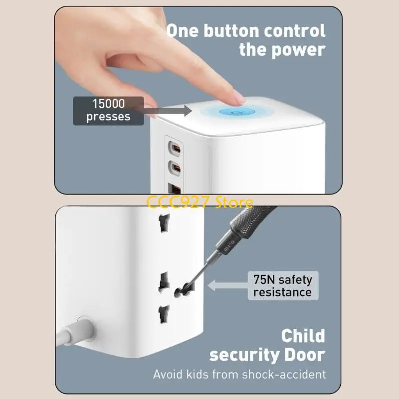 B03F 70W Surges Protectors Power Strips Tower Flat Plug 2 Outlets 3 USB Port for Home Office Dorm Room