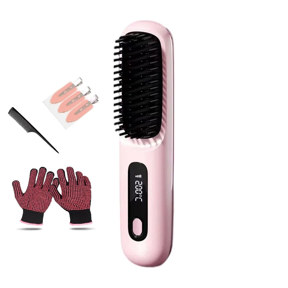 Cordless Hair Straightening Brush Straightener Rechargeable Hot Brush