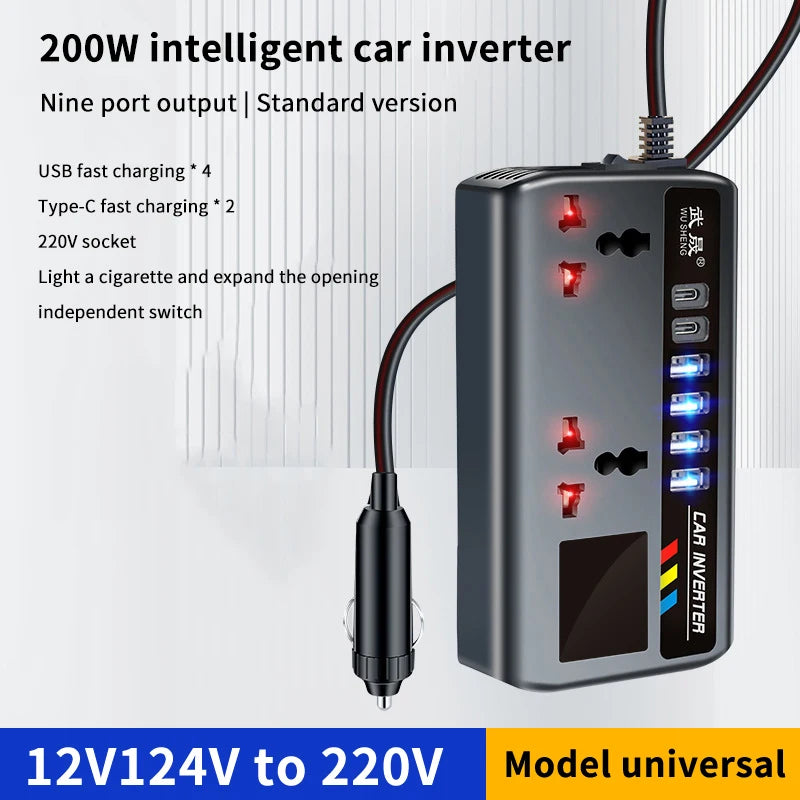 Car Power Inverter 12V to 220V Fast Charging USB Adapter | Multi Socket Car Converter