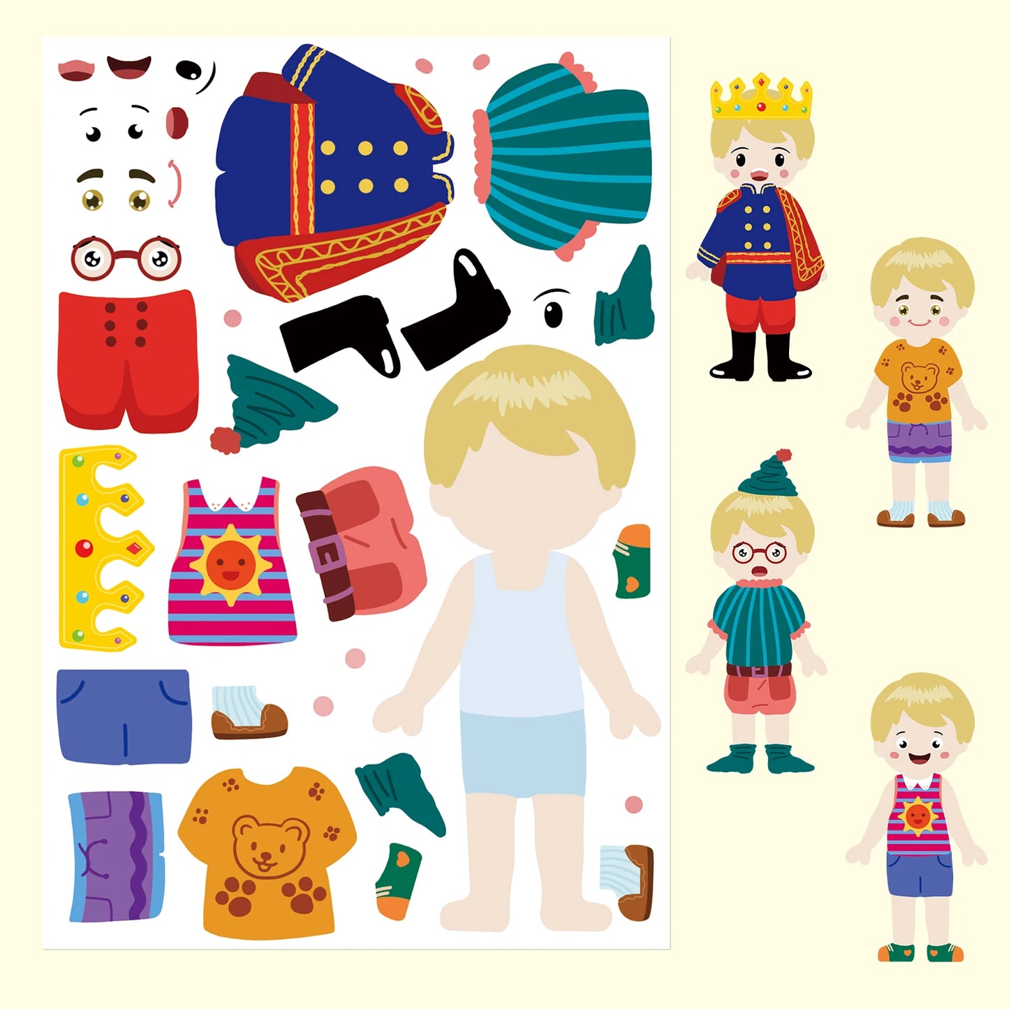 8/16/32PCS Children's Dress Up Puzzle Stickers Cute Cartoon Creative Fun Children's Puzzle Account Material Waterproof Stickers