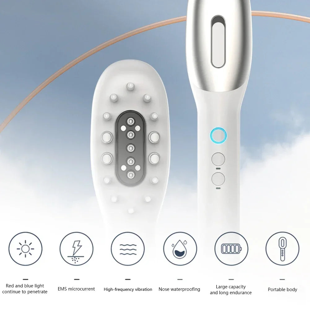 Electric RF Hair Growth Comb Oil Applicator Red Blue Vibration Head Massage Brush Micro-current Stimulates Scalp Anti-Hair Loss