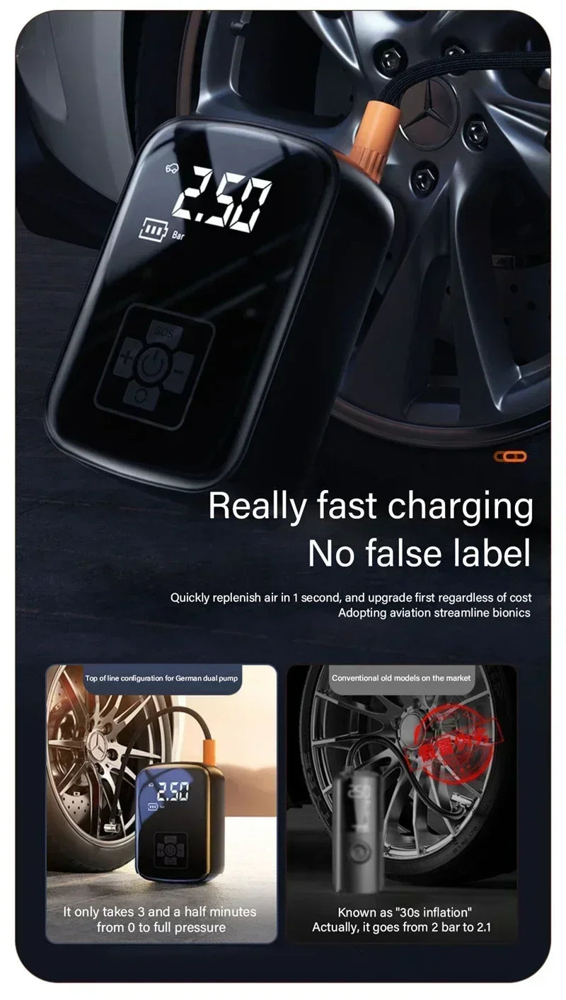 Mobile small and convenient digital cordless portable air pump, fast tire inflator, compressor, car tire inflator, bicycle, ball