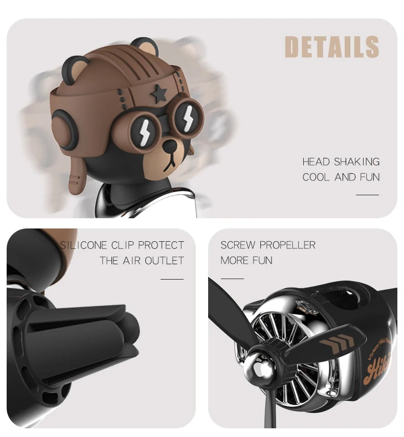 Head shaking rotating plane cool bear pilot car air fresheners accessories decoration funny aroma diffuser perfume fragrance men