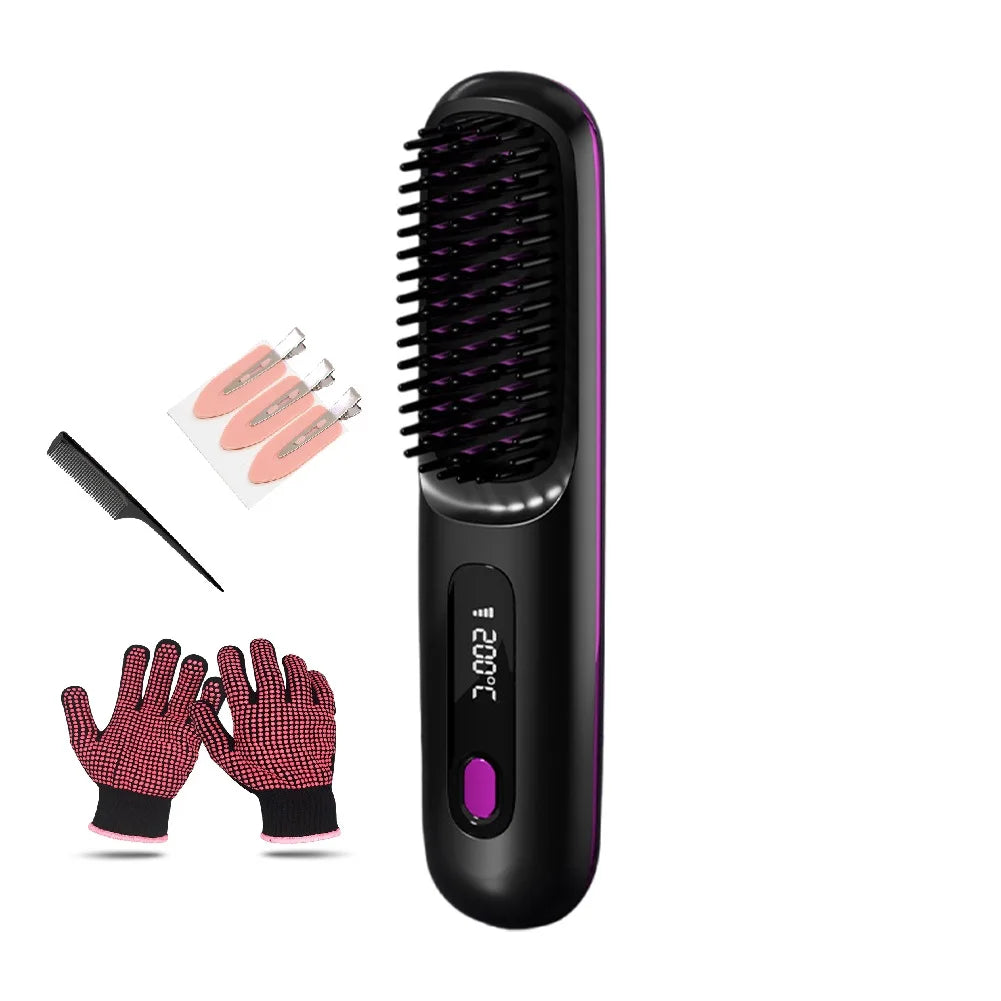 Cordless Hair Straightening Brush Straightener Rechargeable Hot Brush