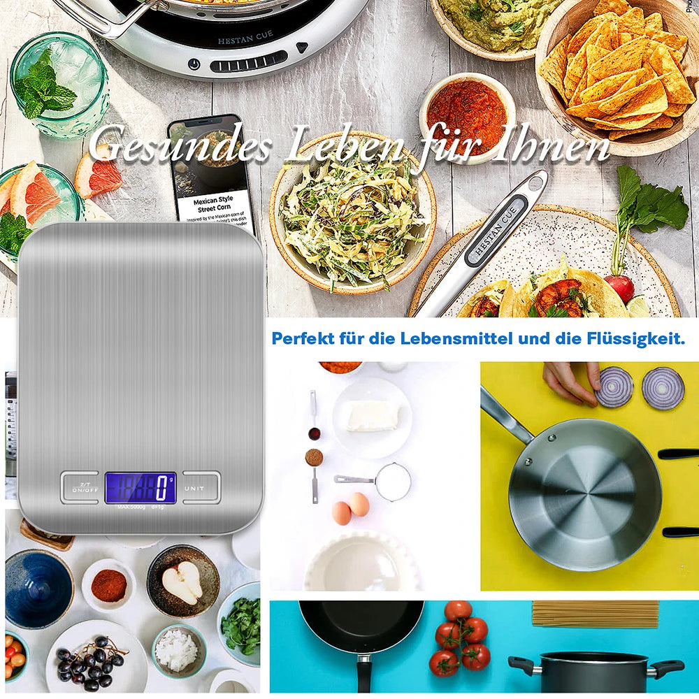 New 5kg/1g Portable Kitchen Scale Coffee Electronic Scale Stainless Steel Surface LCD Backlit Kitchen Food Scales Weighing Tool